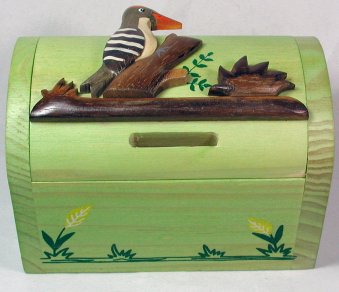 Woodpecker Money Box Chest (Green)  ***Seconds Quality***