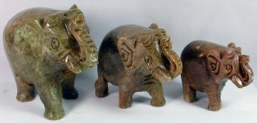 Set of 3 Soapstone Carved Elephants 65, 75, 95mm