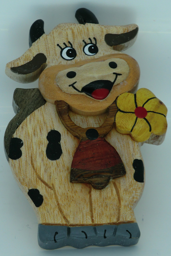 Cow with Flower Wooden Fridge Magnet