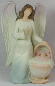 Angel and Baby in a Pink Crib Statuette 3860B