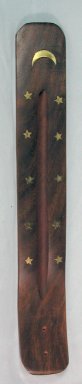 Brass Inlaid Wood Incense Ash Catcher Moon 10 inch