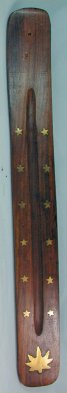 Brass Inlaid Wood Incense Ash Catcher Leaf 12 inch