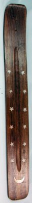 Brass Inlaid Wood Incense Ash Catcher Moon 12 inch