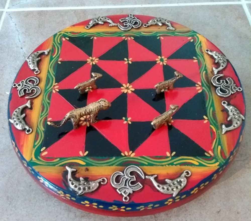 Wooden Moving Tigers Game (Bagha-Chal) with Brass Playing Pieces Design No 31