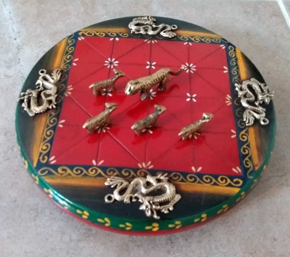 Wooden Moving Tigers Game (Bagha-Chal) with Brass Playing Pieces Design No 35