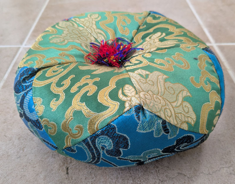 Large Green/ Turquoise  Brocade 20cm Tibetan Singing Bowl Cushion