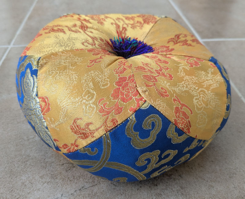 Large Yellow/Blue Brocade Tibetan Singing Bowl Cushion