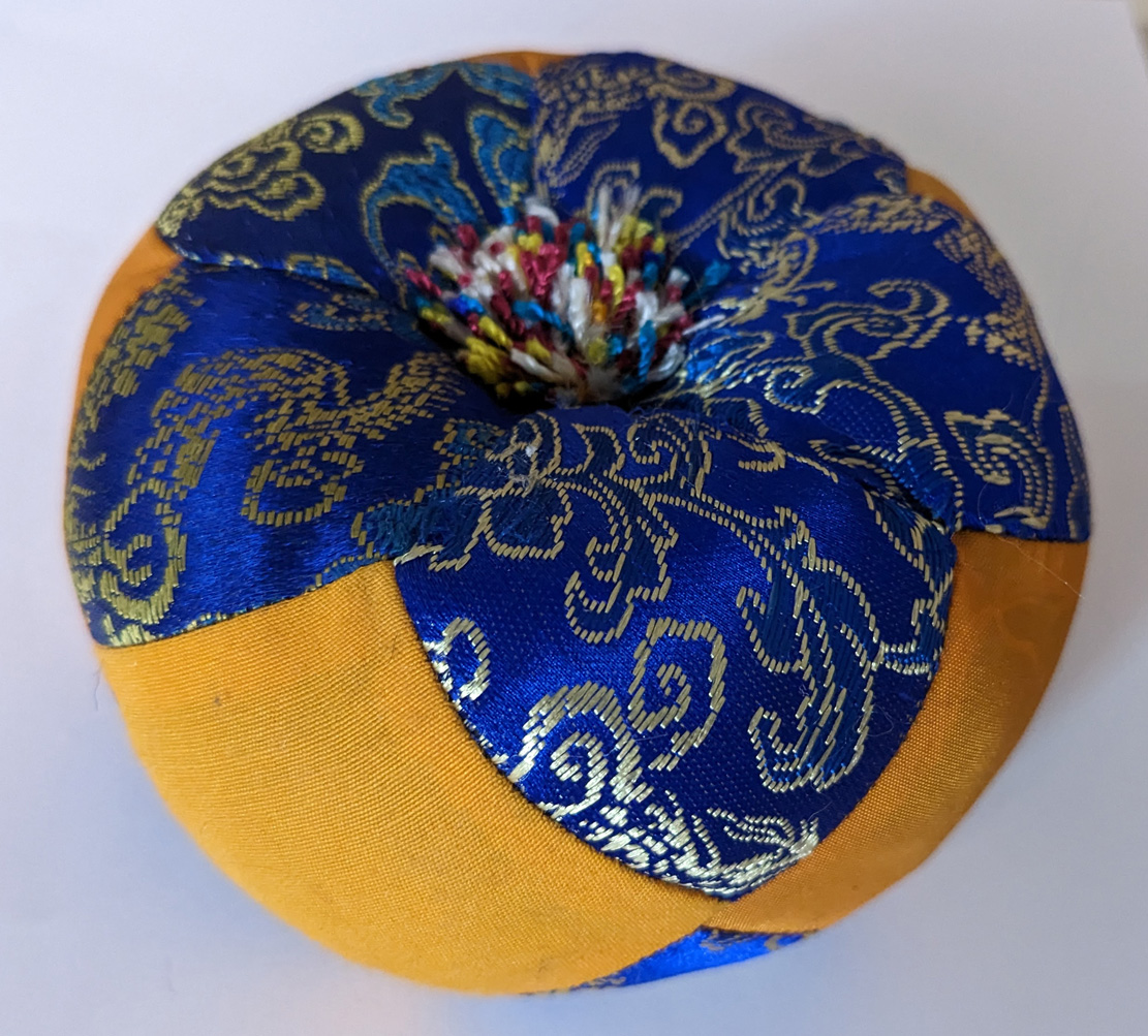 Extra Small Blue/ Yellow Brocade 9cm Tibetan Singing Bowl Cushion 
