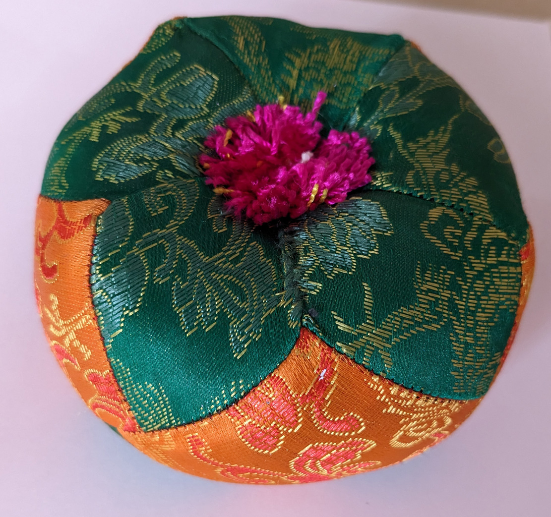 Extra Small Green/ Orange Brocade 9cm Tibetan Singing Bowl Cushion
