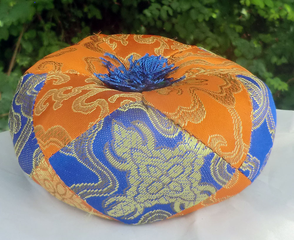 Extra Small Orange/Blue Brocade 9cm Tibetan Singing Bowl Cushion