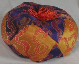 Small Blue/Yellow Brocade 12cm Tibetan Singing Bowl Cushion
