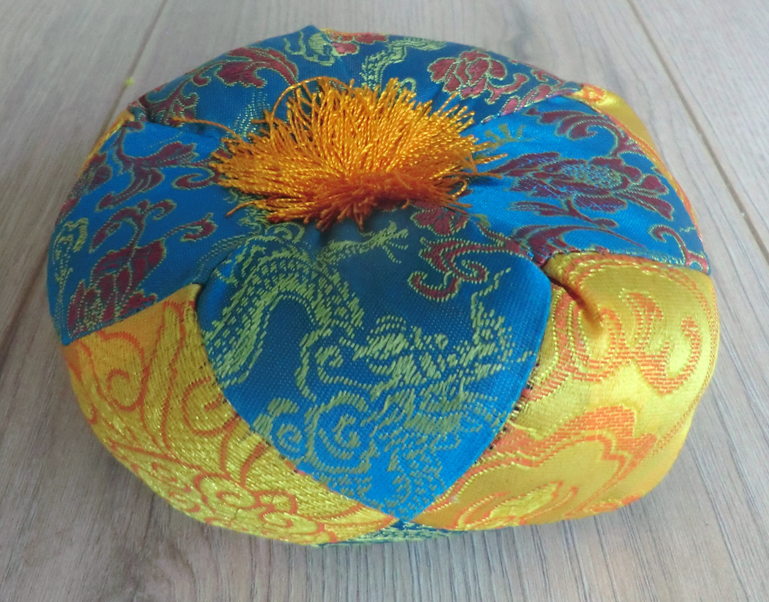 Extra Small Turquoise/Orange Brocade 9cm Tibetan Singing Bowl Cushion