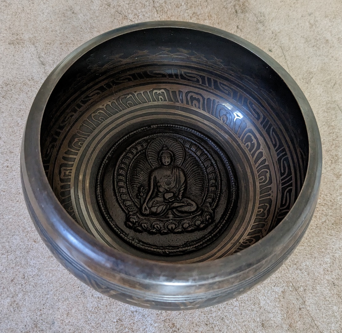Cast Metal Bowl Buddha Design Large 14cm Diameter