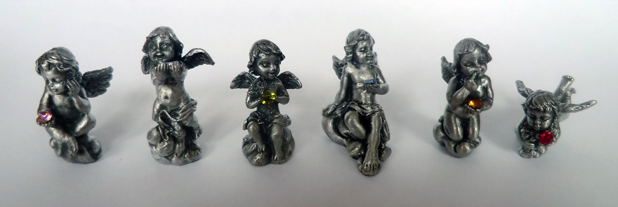 Pewter Cherubs with Crystals Set of Six