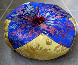 Large Blue/ Yellow Brocade 20cm Tibetan Singing Bowl Cushion
