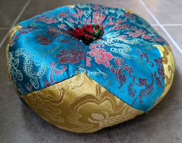 Large Turquoise/ Yellow  Brocade 20cm Tibetan Singing Bowl Cushion