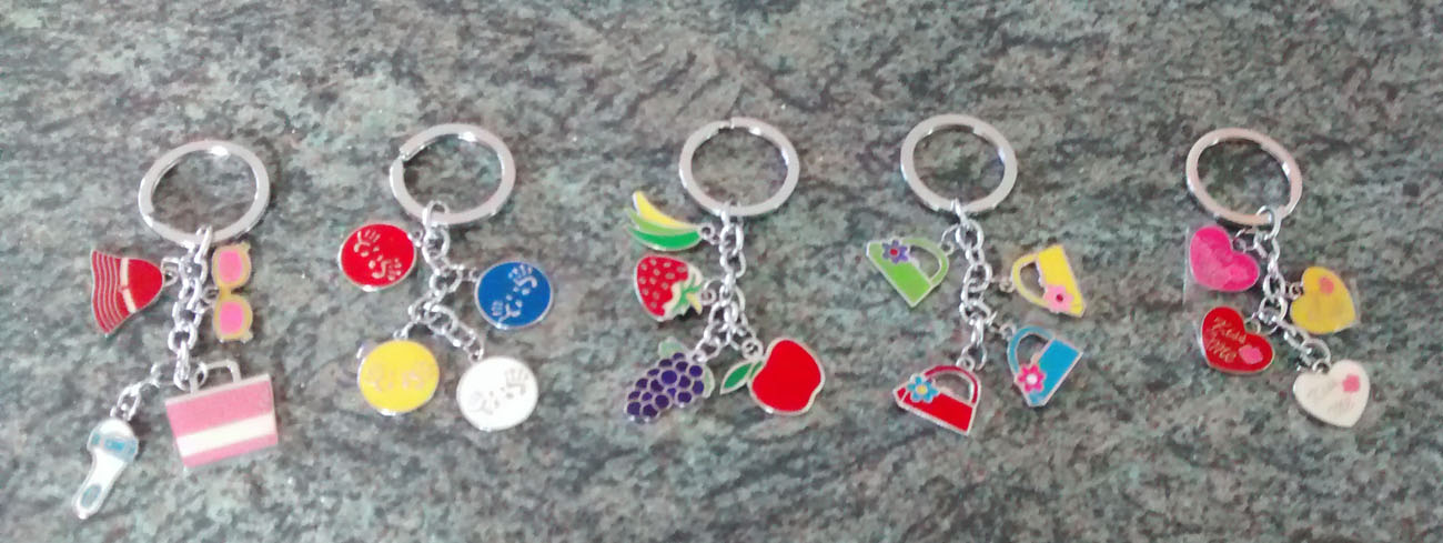 Set of Five Metal Key Rings with Charm Decorations (Set 1)
