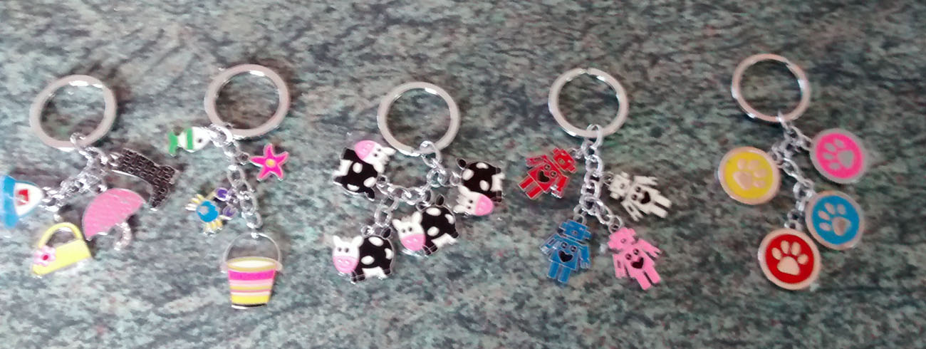 Set of Five Metal Key Rings with Charm Decorations (Set 2)