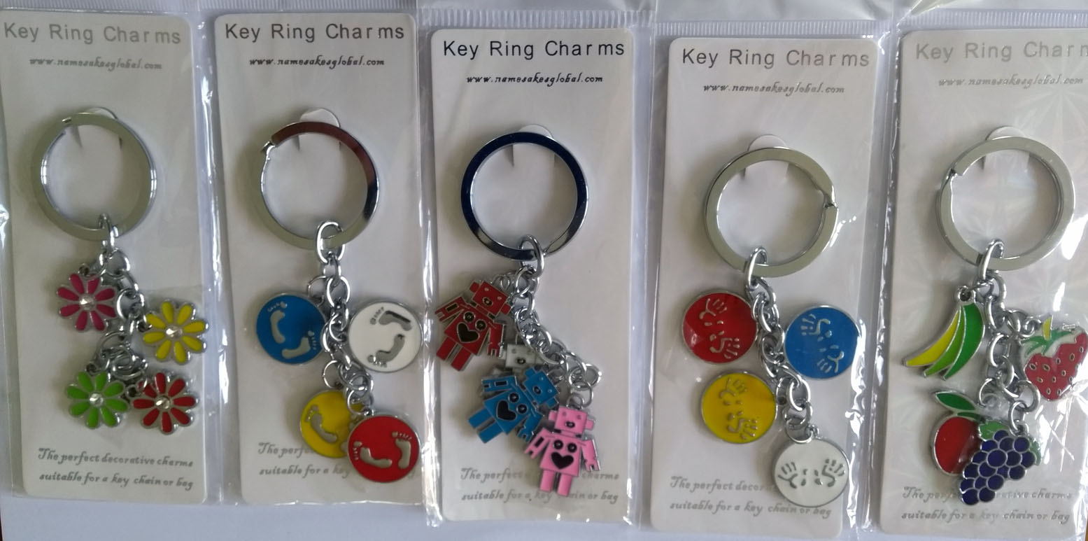 Set of Five Metal Key Rings with Charm Decorations (Set 3)