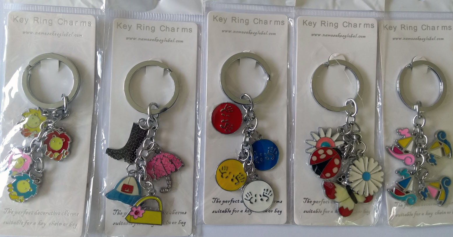Set of Five Metal Key Rings with Charm Decorations (Set 4)