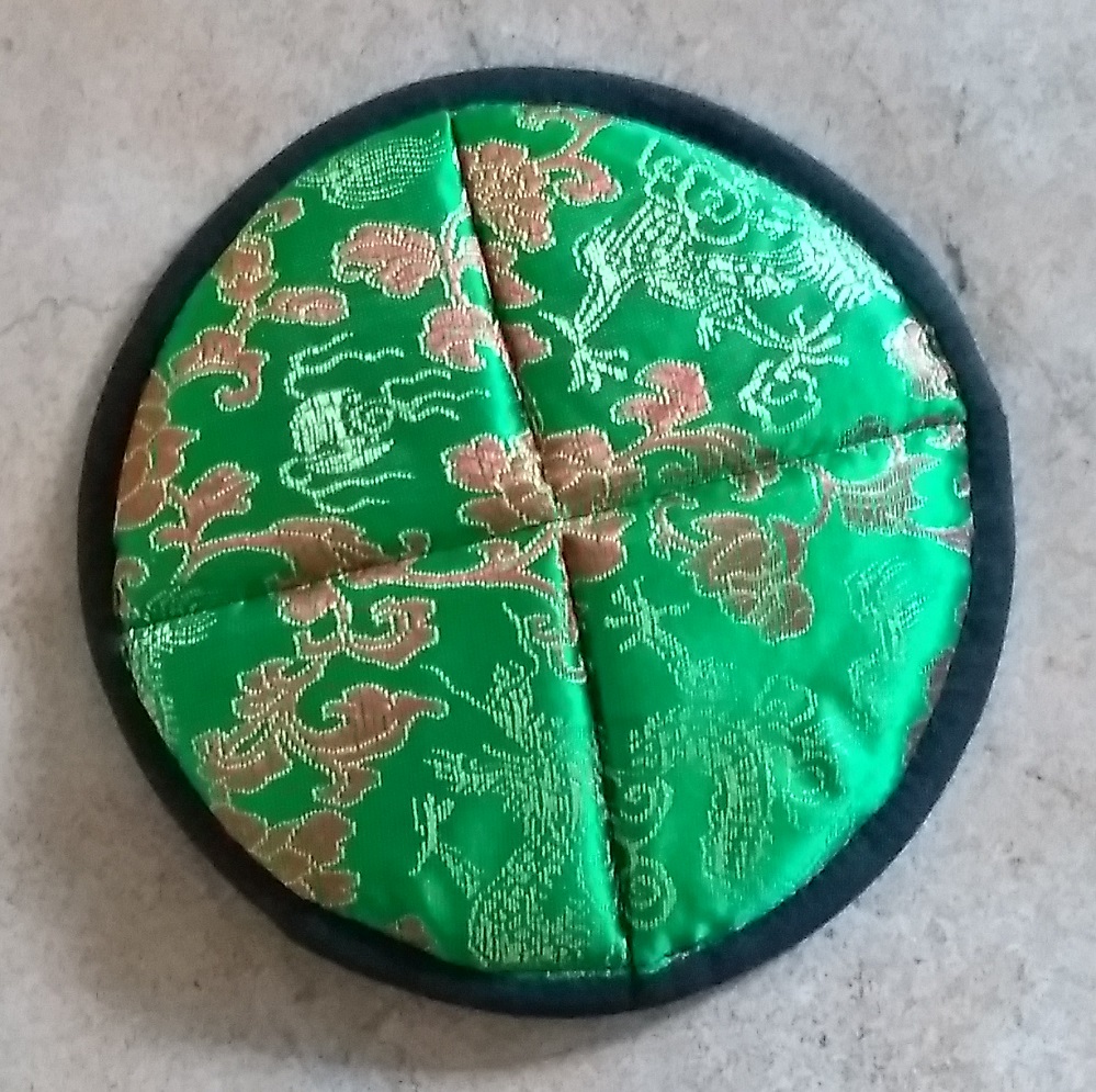 Medium Quilted  Green/ Red/ Silver 15cm Playing Mat for Tibetan Bowls