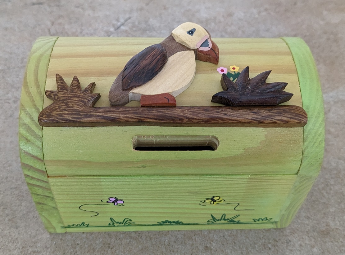 Green Puffin Money Box Chest