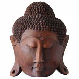 Carved Wooden Buddha Face Plaque 32x26  (12 Inches High) Dark Fair Trade