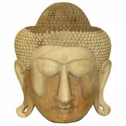 Carved Wooden Buddha Face Plaque 40x34cm (16 Inches High) Fair Trade