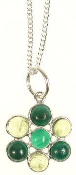 Fair Trade Silver Pendant Flower with Green Stones Ash 617