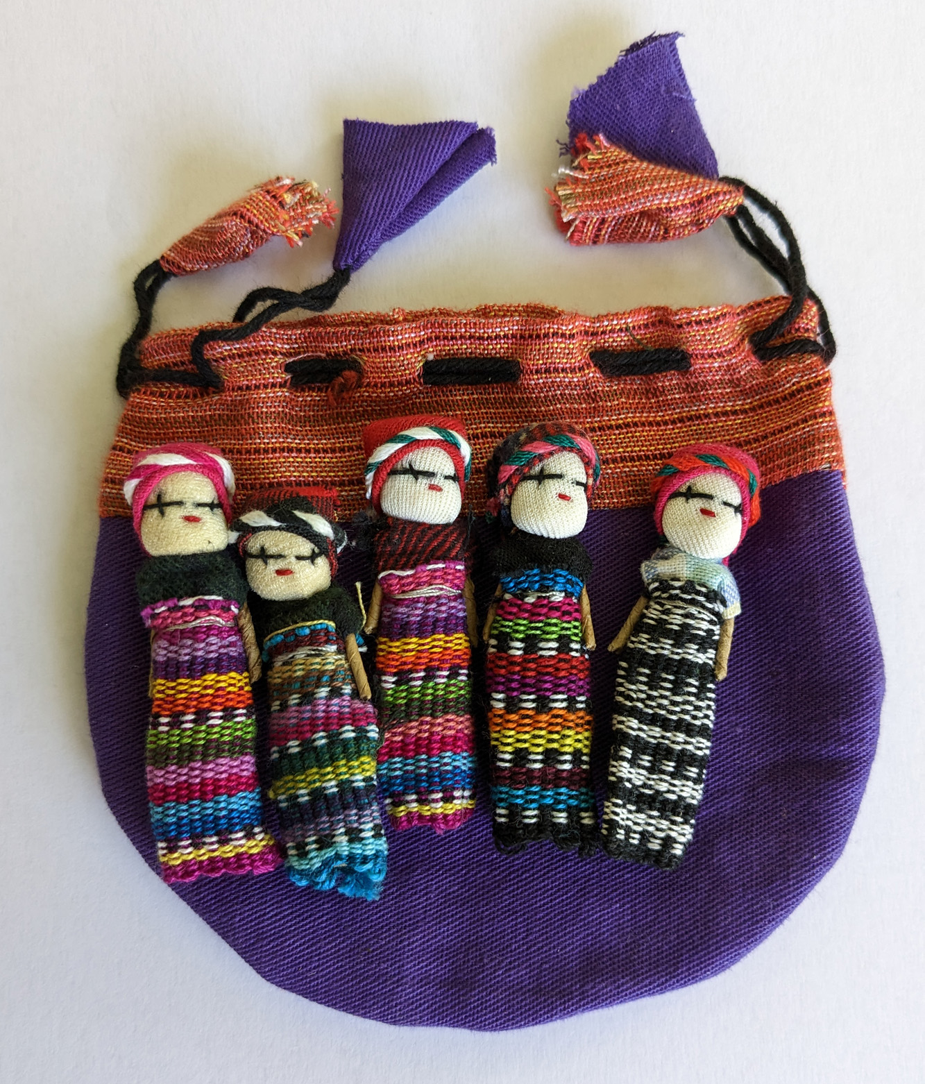 Large Guatemalan Worry Dolls - Five Dolls in a Single Drawstring Bag