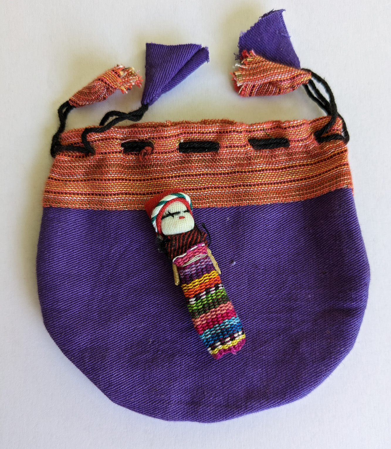 Large Guatemalan Worry Dolls - Single Doll in a Drawstring Bag 